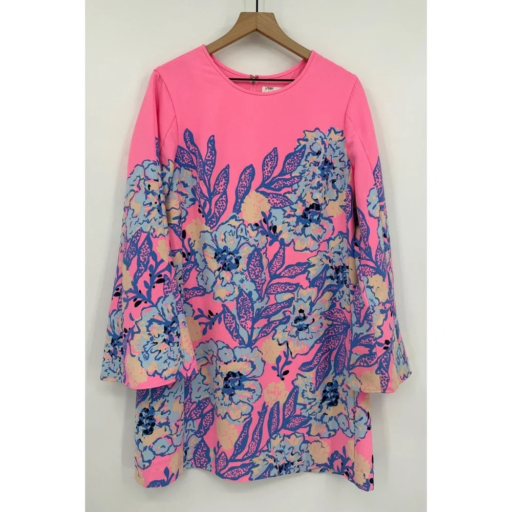 Lilly‎ Pulitzer Dress Womens 12 Pink Floral Gwenlyn Bell Sleeve Shift Preppy